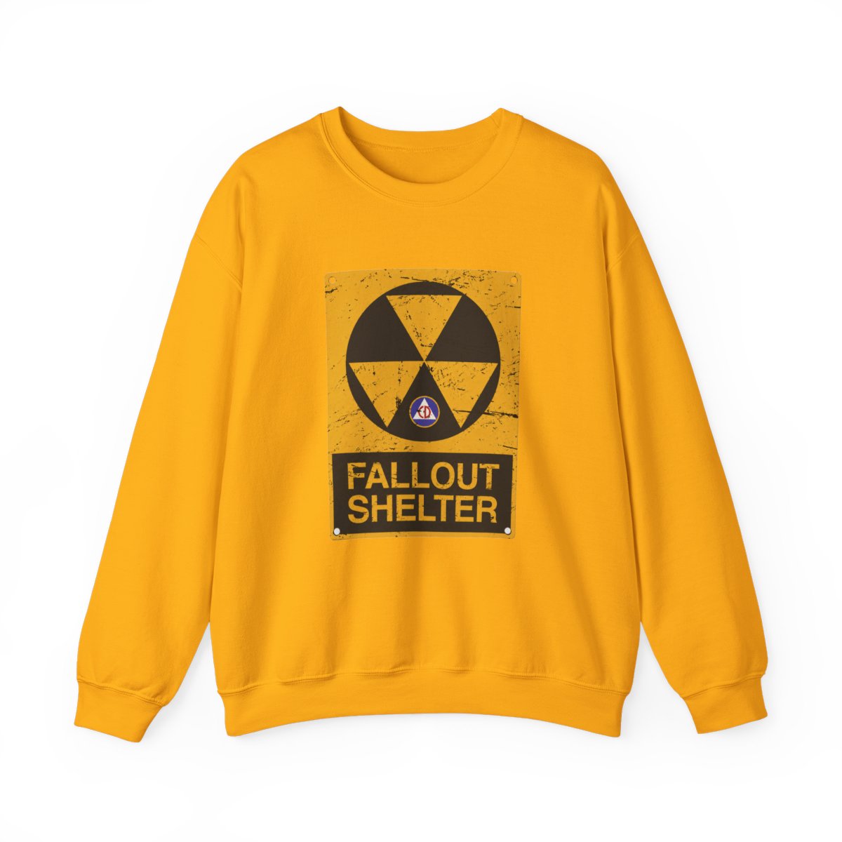 Cold War Civil Defense Fallout Shelter Sign Crewneck T-Shirts - alternate angle 5, merchandise