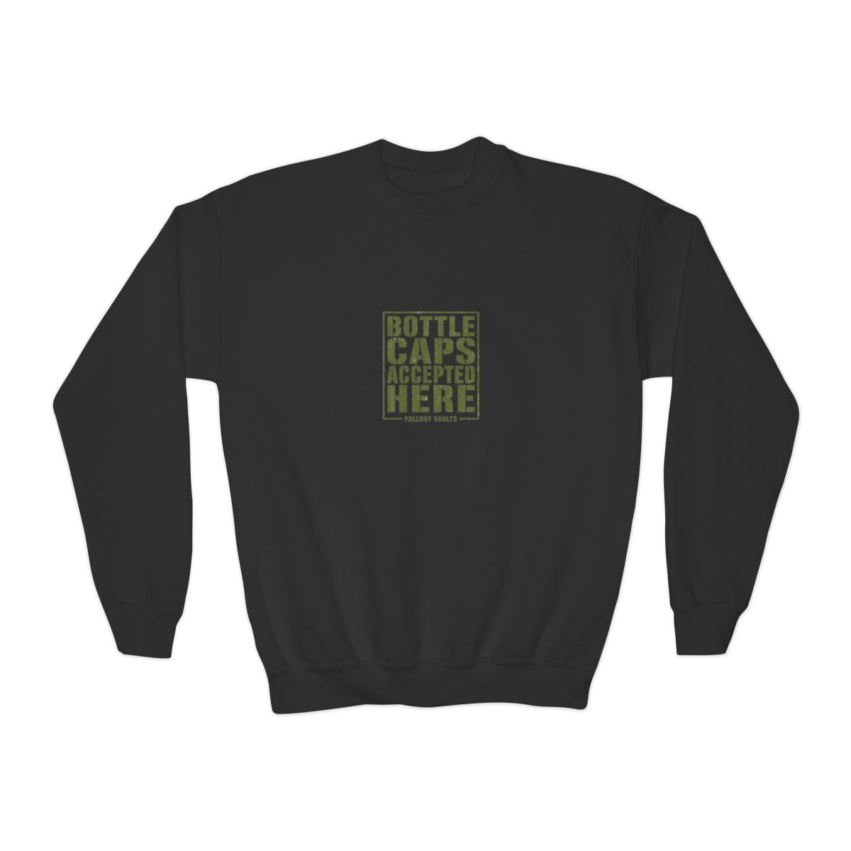 Fallout "Bottle Caps Accepted Here" Kids Crewneck - alternate angle 2, merchandise